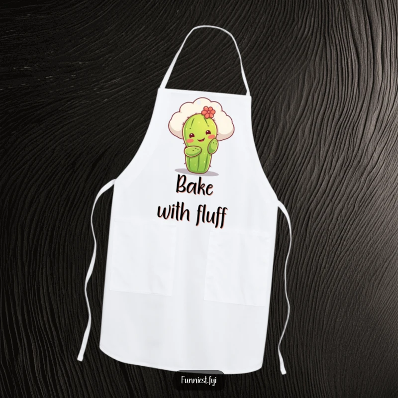 Funny apron with a smiling cactus character reaching out to hug a fluffy cloud. A charming and humorous kitchen essential for gentle souls.