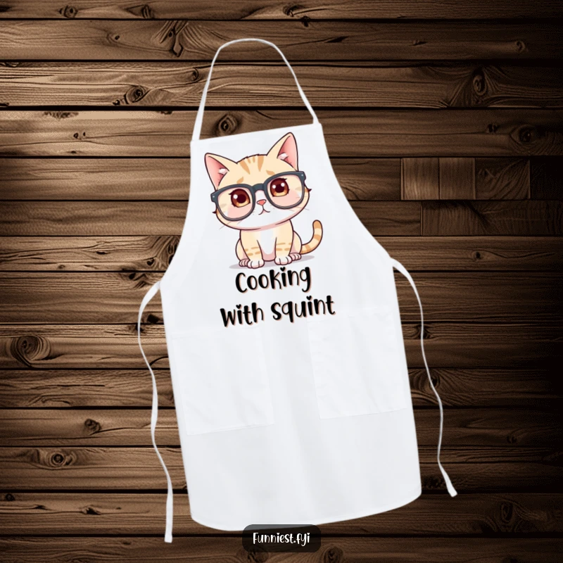 Funny Cat Glasses Apron: A confused cat looks bewildered in oversized glasses, ready for kitchen duty. A practical and funny gift for home cooks.