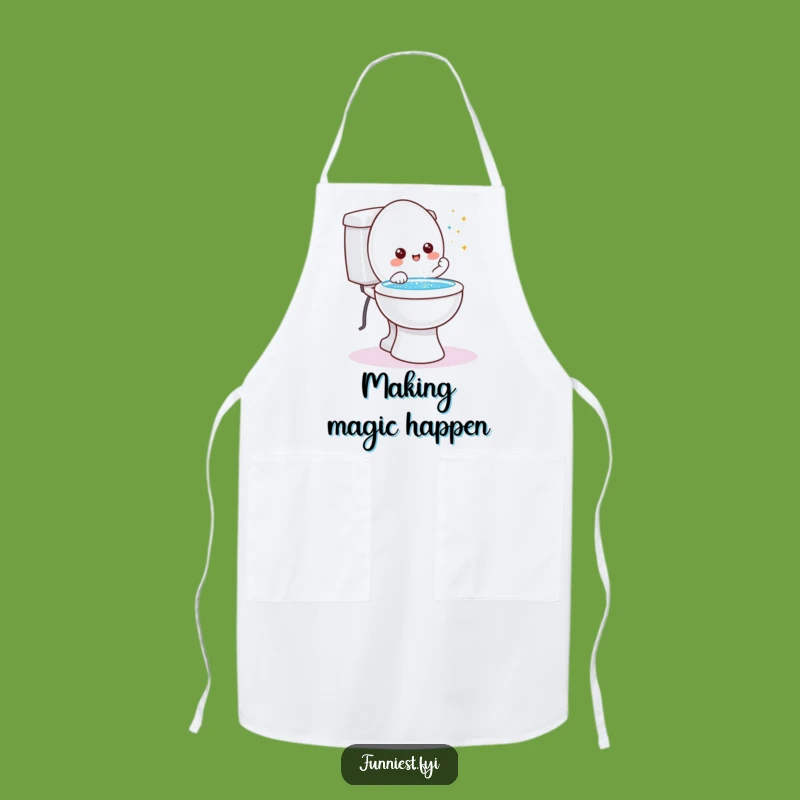 Funny Toilet Wish Apron: Friendly Character Granting Wishes Glitter Kitchen Wear, Gift!