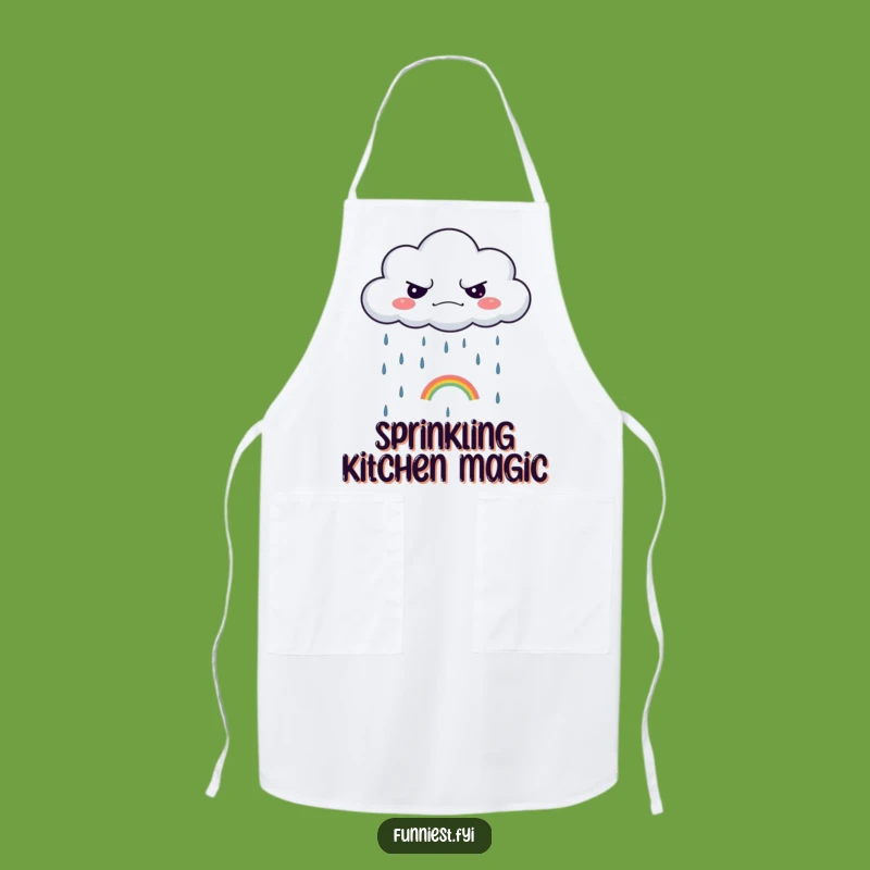 Funny Grumpy Cloud Apron: Sarcastic Kitchen Wear, Tiny Rainbow, Perfect Gift