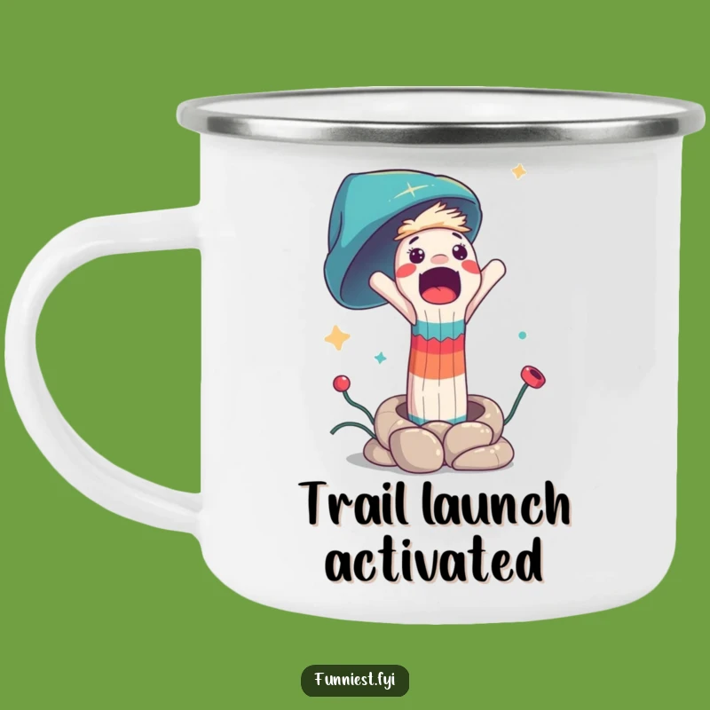 Funny Surprised Sock Puppet Spring Launch Camping Mug: Adventure Humor!