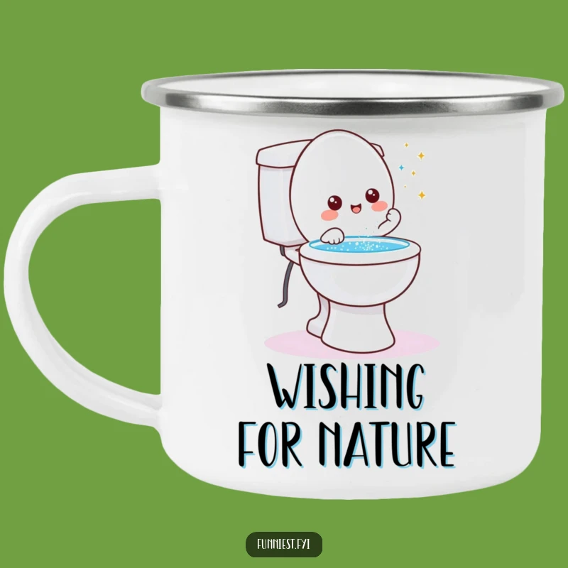 Funny Toilet Wish Camping Mug: Friendly Character Granting Wishes Glitter Drinkware, Gift!