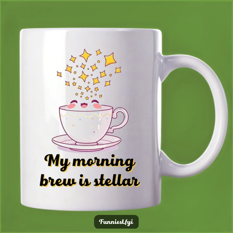 Funny Delighted Teacup Mug, Pouring Stars, A Whimsical and Funny Gift Idea