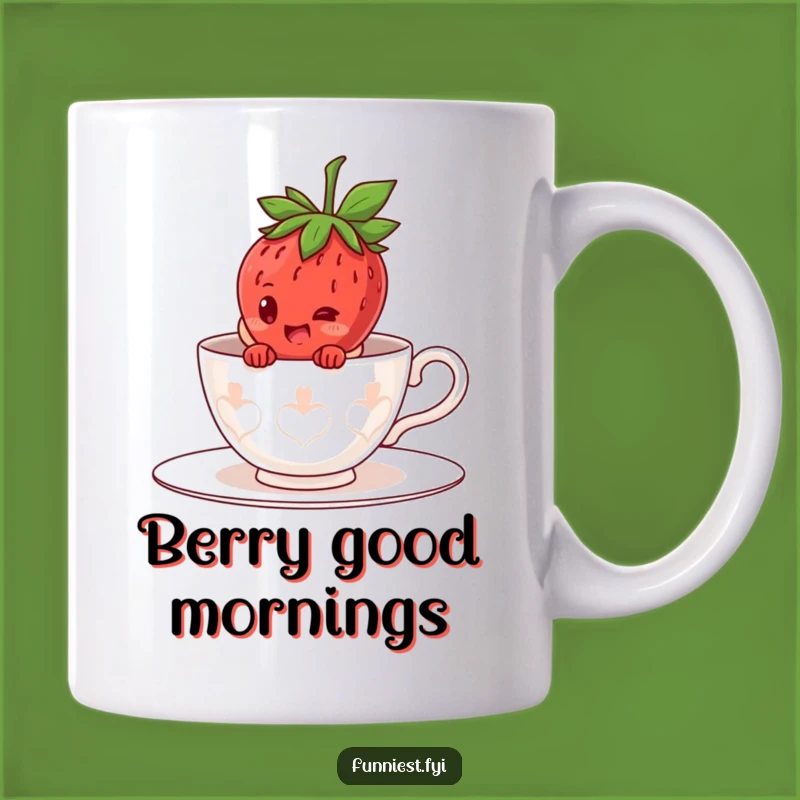 Funny Strawberry Teacup Mug: Giggling Character Hiding, Perfect Gift!