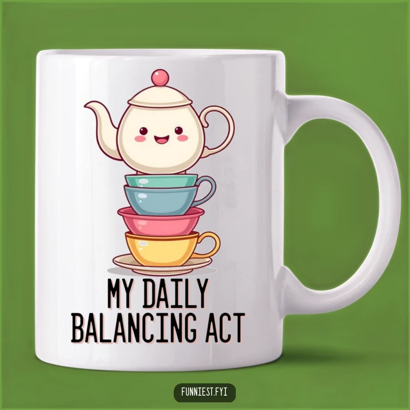 Funny Teapot Tea Cups Mug: Balancing Act Humor, Perfect Funny Gift