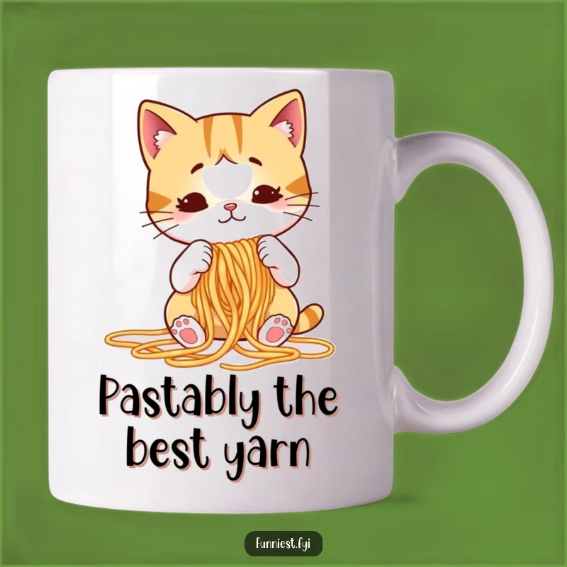Funny Cat Knitting Spaghetti Mug, Puzzled Feline Chef, Hilarious Gift Idea
