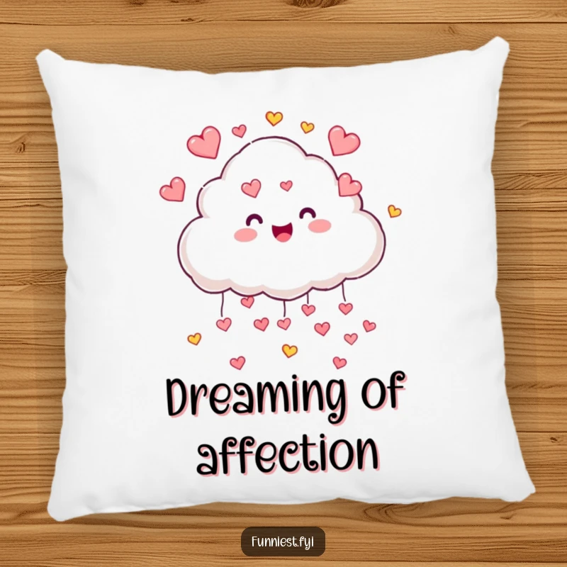 Funny cloud character raining hearts, a soft and comfortable pillow designed to bring joy and a sense of cozy love.