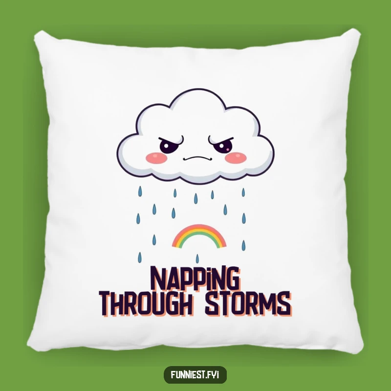 Funny Grumpy Cloud Pillow: Cozy Sarcastic Accent, Tiny Rainbow, Perfect Gift