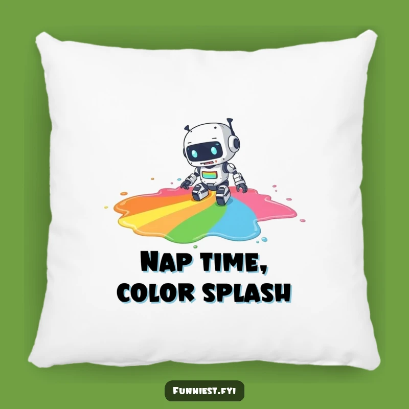 Funny Robot Paint Spill Pillow, Comfy and Humorous Accent for Creative Homes