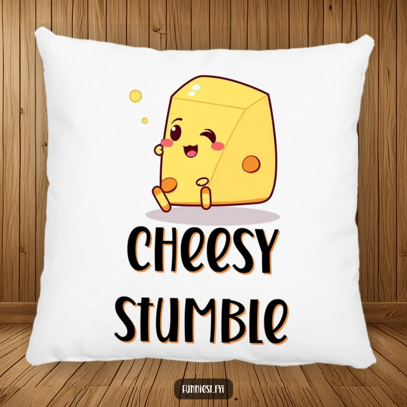 Funny Talking Cheese Pancake Pillow: Soft cushion featuring a talking cheese wedge tripping over its feet, for humorous decor.