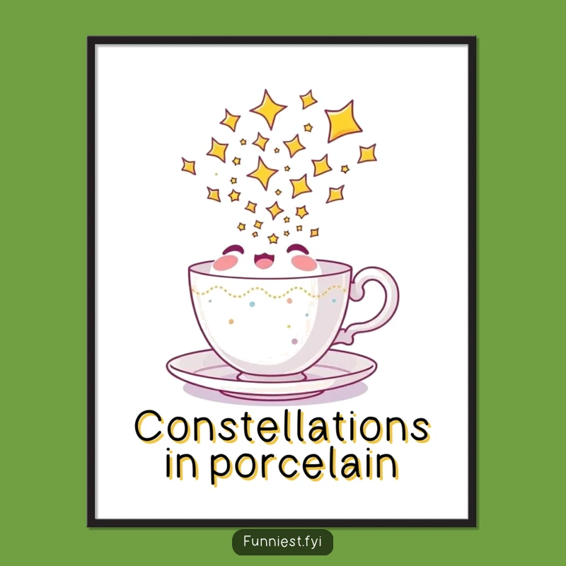 Funny Teacup Starry Dreams Digital Print, Instant Whimsical Decor and Funny Gift