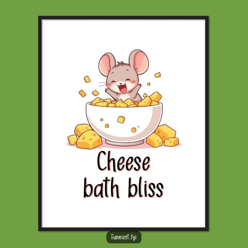 Funny Mouse Cheese Dive Digital Art, Hilarious Printable for Foodie Spaces