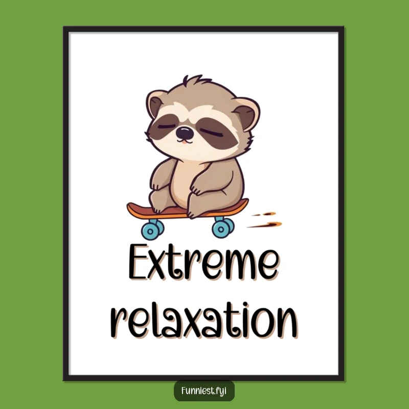 Funny Sloth Skateboard Digital Print: Hilarious Instant Download Art