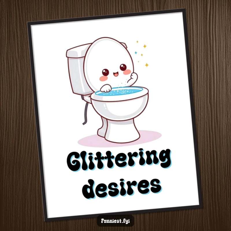 Funny friendly toilet character digital art print, granting a wish with a dazzling spray of glitter erupting from the bowl.