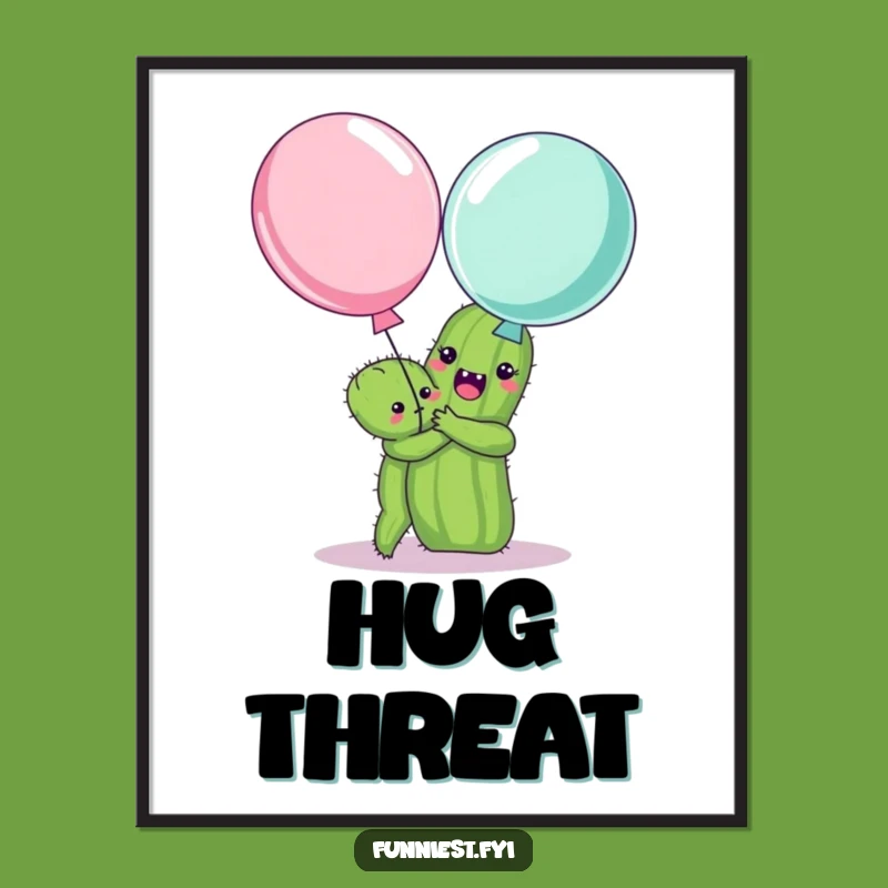 Funny Cactus Hugging Balloon Digital Art - Instant Hilarious Prickly Decor