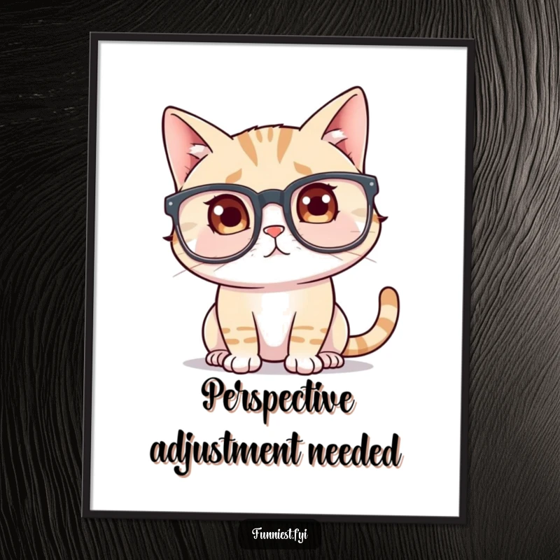 Funny Cat Glasses Digital Art Print: A confused cat looks bewildered wearing enormous spectacles. An instant funny gift for cat enthusiasts.