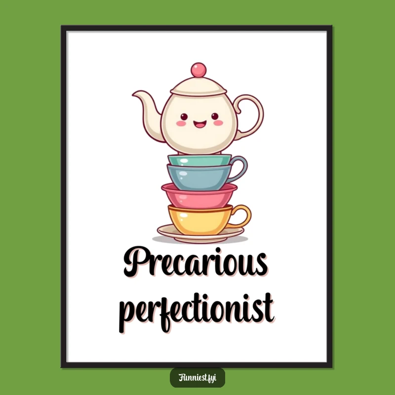 Funny Teapot Tea Cups Digital Art: Balancing Act Download, Instant Funny Gift