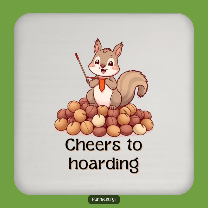 Funny Squirrel Nut Hoarder Coaster - Triumphant Banner Squirrel Drink Protector Funny Gift