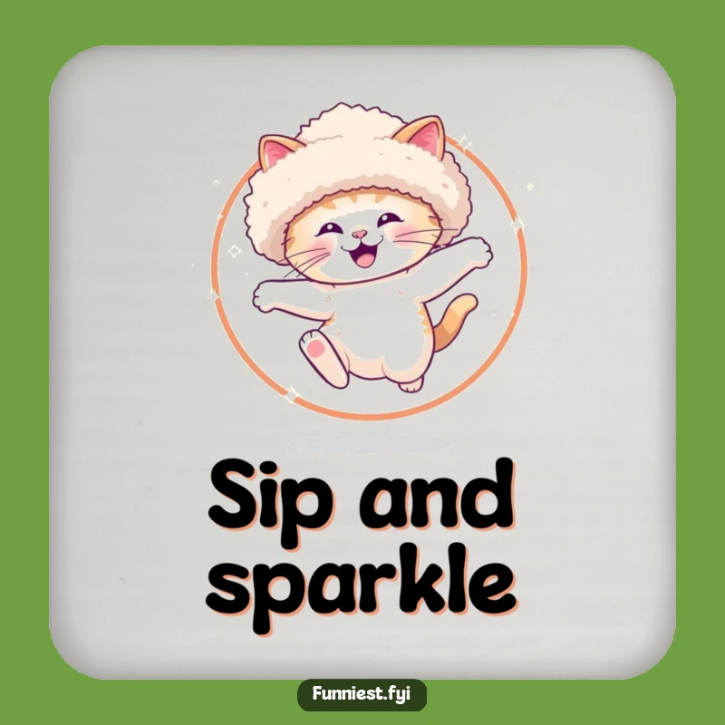 Funny Sparkle Cat Hoop Jump Coaster - Fancy Hat Cat Drink Protector Funny Gift