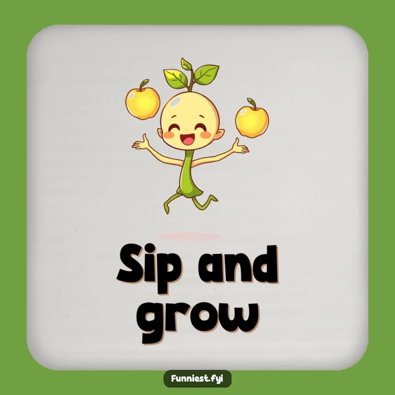 Funny Sprout Juggling Drink Coaster: Dancing Character's Focused Joy Table Protection, Gift!
