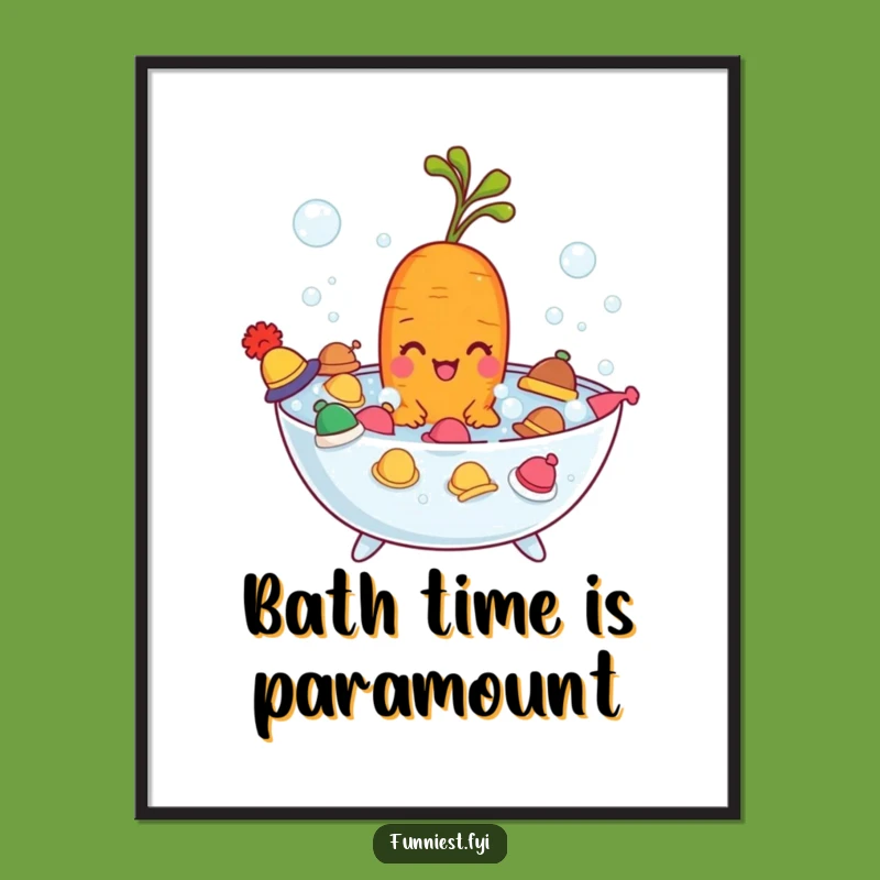Funny Carrot Bubble Bath Poster: Whimsical Veggie Art, Perfect Funny Gift