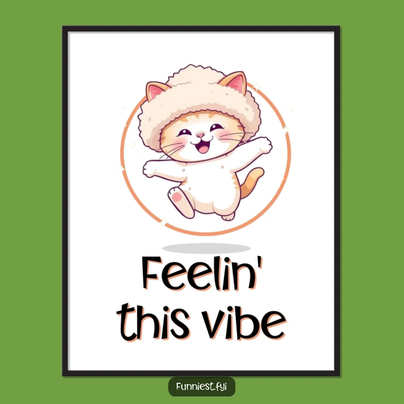 Funny Sparkle Cat Hoop Jump Poster - Whimsical Fancy Hat Cat Wall Art Funny Gift