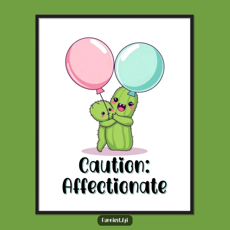 Funny Cactus Hugging Balloon Poster - Hilarious Prickly Art Print