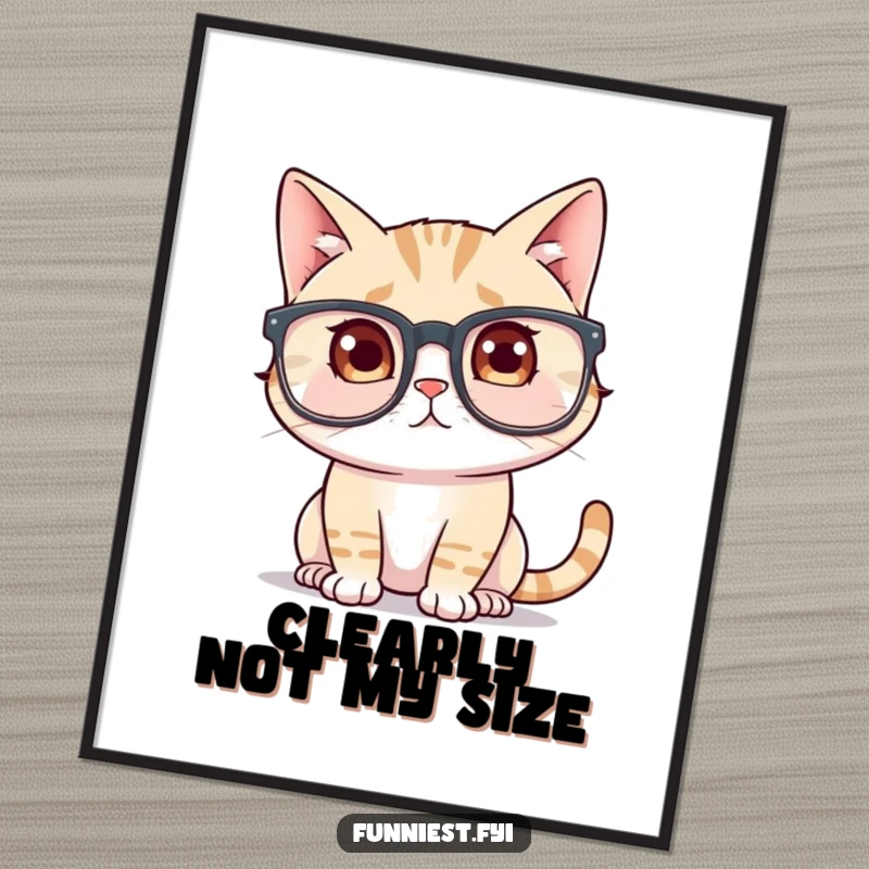 Funny Cat Glasses Poster: A confused cat looks baffled wearing enormous spectacles. A delightful and funny gift for art lovers.