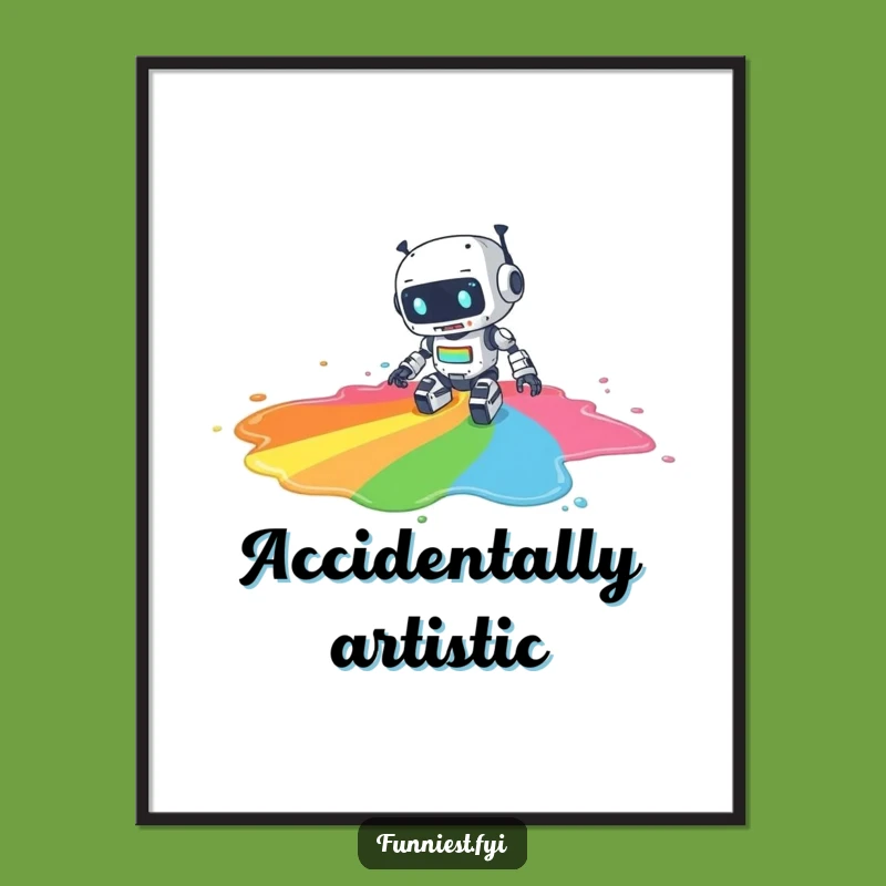 Funny Robot Rainbow Paint Poster, Hilarious Wall Art for Creative Spaces
