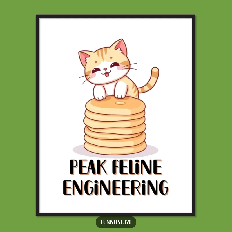 Funny Cat Pancake Balance Poster: Hilarious Wall Art for Kitchen Decor