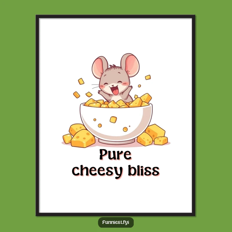 Funny Mouse Cheese Dive Poster, Hilarious Wall Art for Foodie Spaces