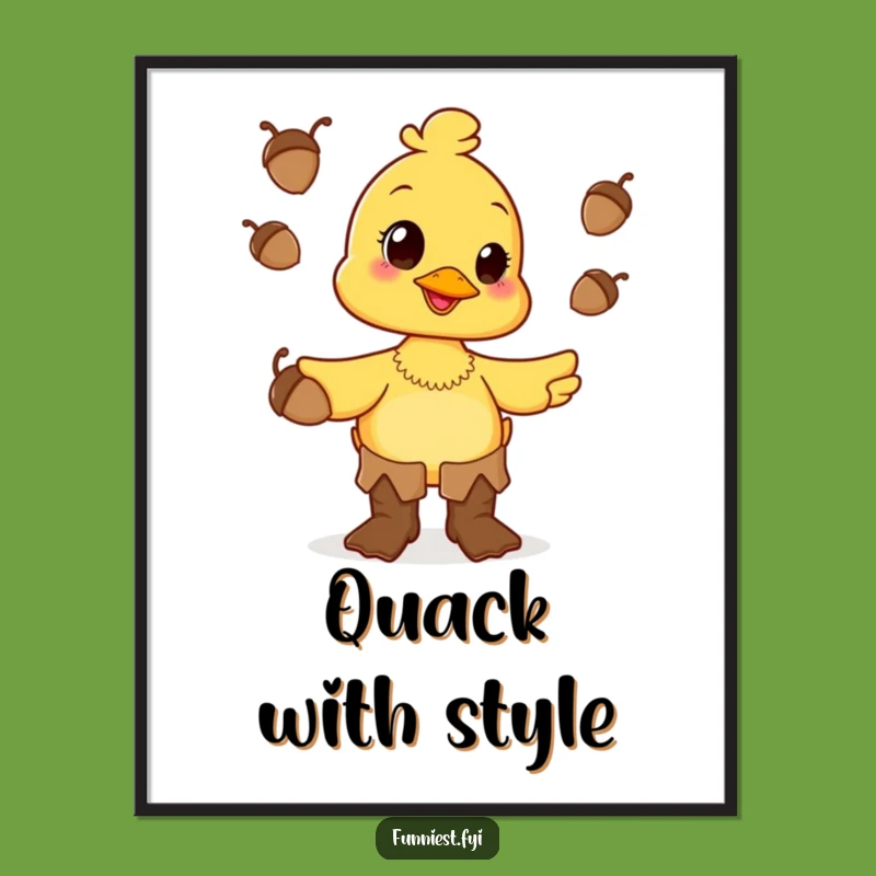 Funny Duck Juggling Poster - Happy Acorn Character Art Gift