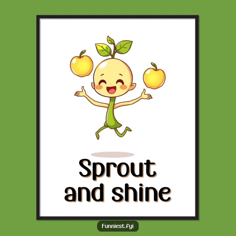 Funny Sprout Juggling Poster: Dancing Character's Focused Joy Wall Art, Gift!