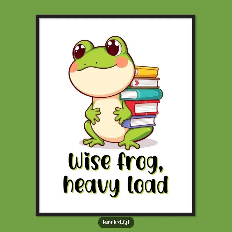 Funny Frog Balancing Books Poster, A Hilarious Wall Art for Cozy Ambiance