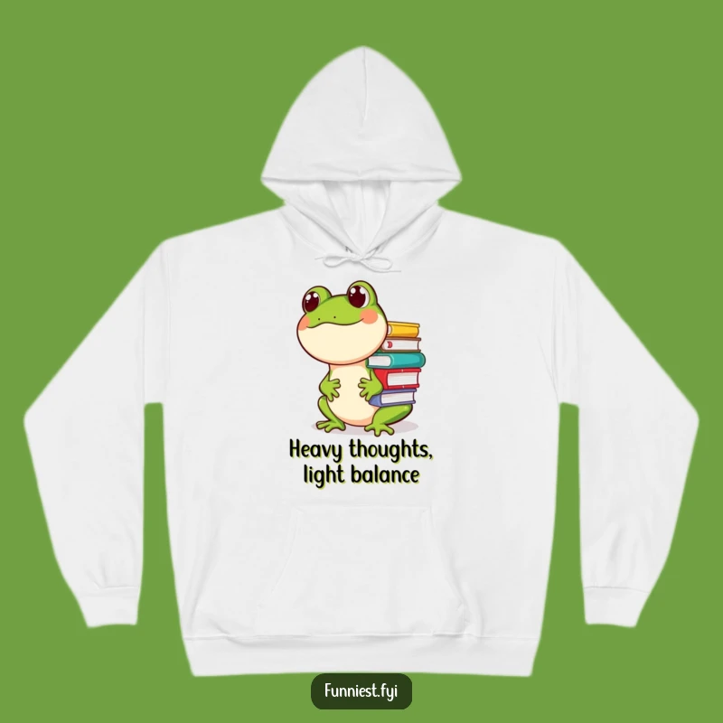 Funny Froggy Book Balance Hoodie, Cozy Humorous Apparel for Amusing Readers