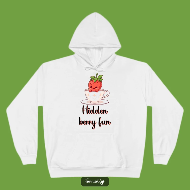 Funny Strawberry Teacup Hoodie: Giggling Character Hiding Cozy Wear, Gift!