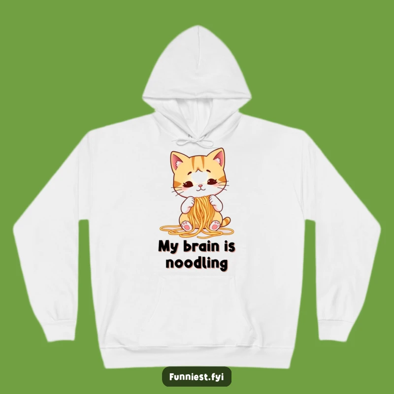 Funny Cat Knitting Spaghetti Hoodie, Puzzled Feline Comfort, Cozy Hilarious Gift