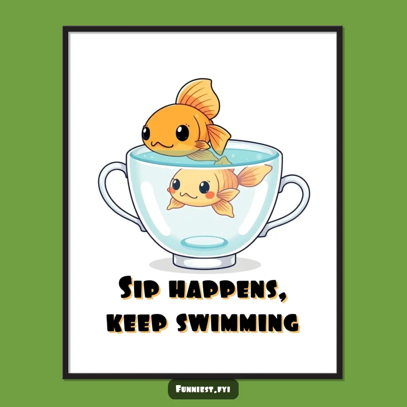 Free Printable Wall Art: Comical Goldfish Teacup Challenge Decor