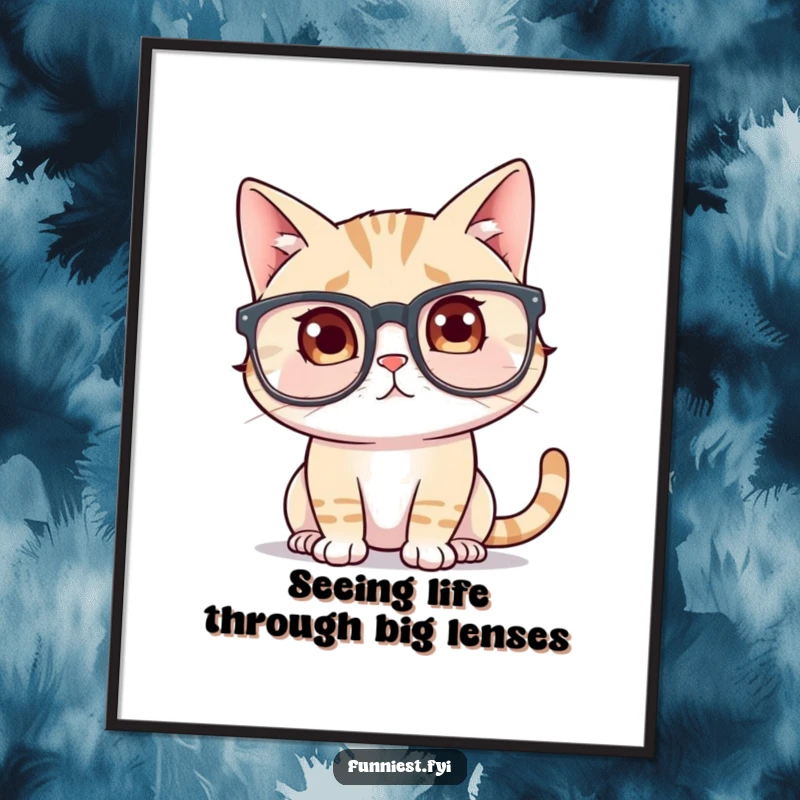 Funny Free Printable Wall Art: A confused cat with comically oversized glasses, adding whimsical charm to decor.