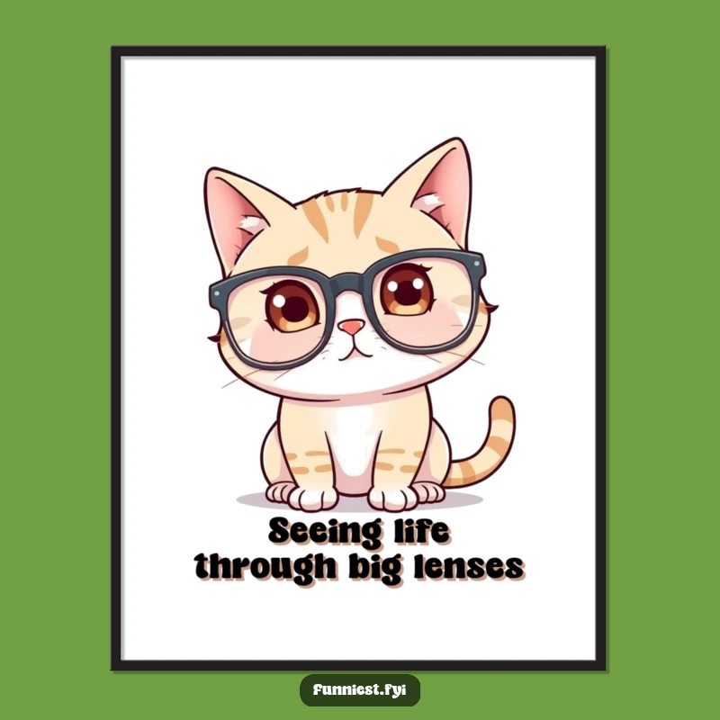 Free Printable Wall Art: Confused Cat with Big Glasses, Funny Cat Downloadable Art Gift