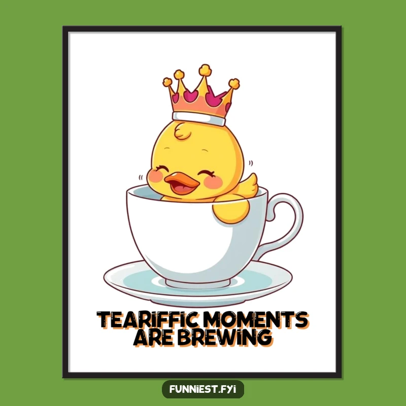 Free Printable Wall Art: Royal Duck's Teacup Struggle - Funny Downloadable Decor!