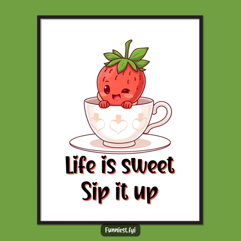 Free Printable Wall Art: Strawberry Teacup Character for a Cute Decor
