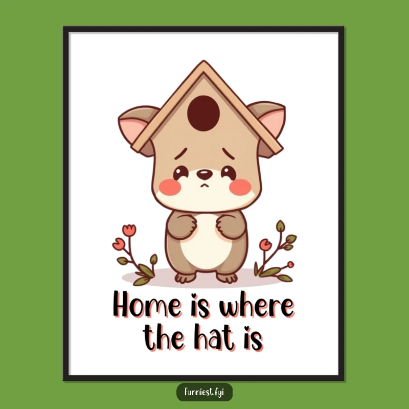 Funny Free Printable Wall Art: Birdhouse Hat Animal Confusion - Quirky Downloadable Decor