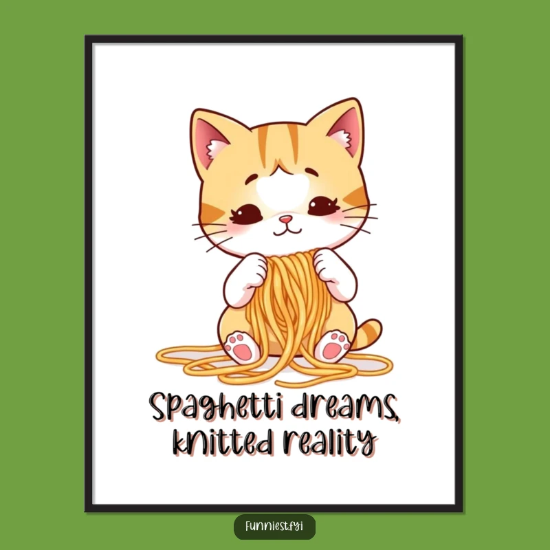 Funny Free Printable Wall Art: Puzzled Cat Knitting Spaghetti - Quirky Downloadable Decor