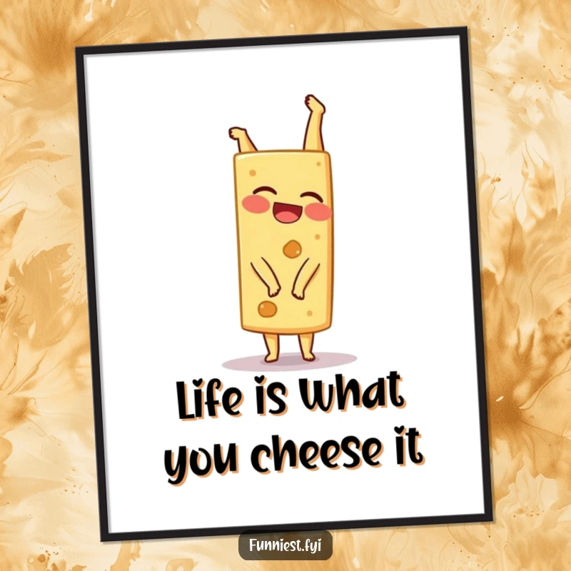 Funny Free Printable Wall Art: A giggling cheese wedge character attempting to do a handstand, creating humorous and charming downloadable decor.