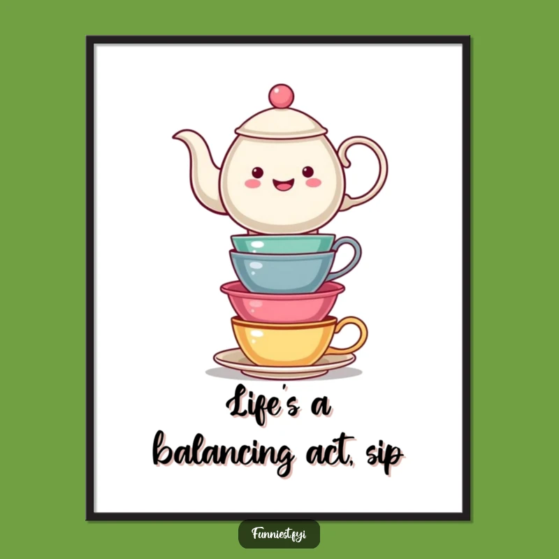 Free Printable Wall Art: Teapot with Teacups, Whimsical Downloadable Art Gift