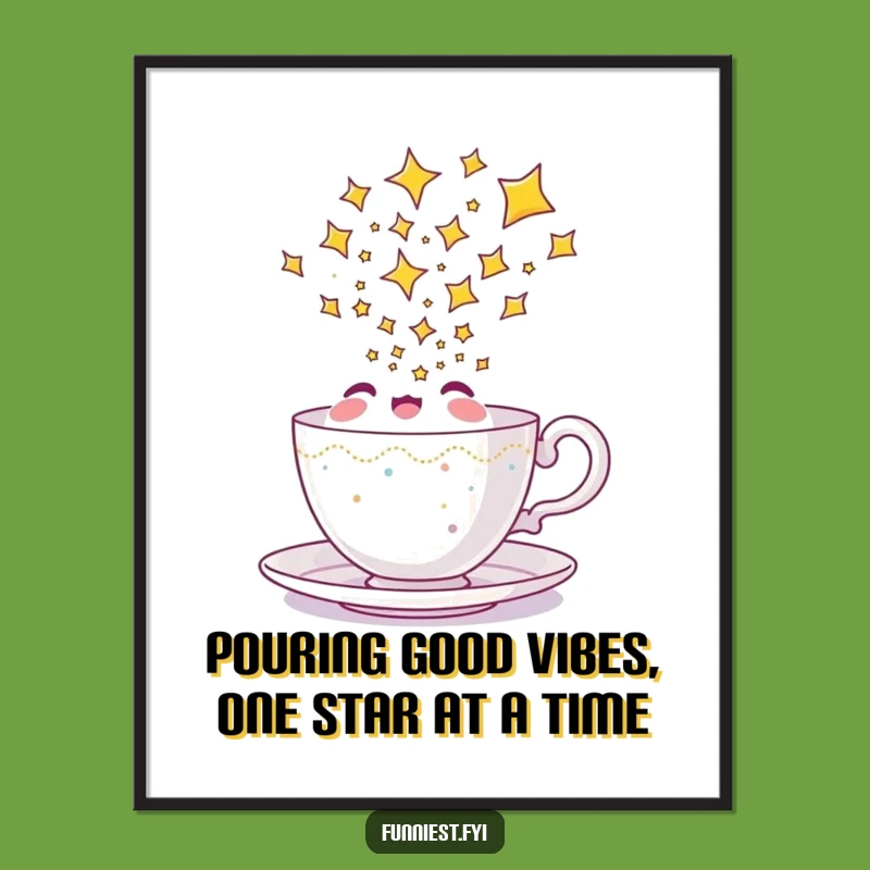 Funny Free Printable Wall Art: Teacup Pouring Stars Whimsical Downloadable Home Decor