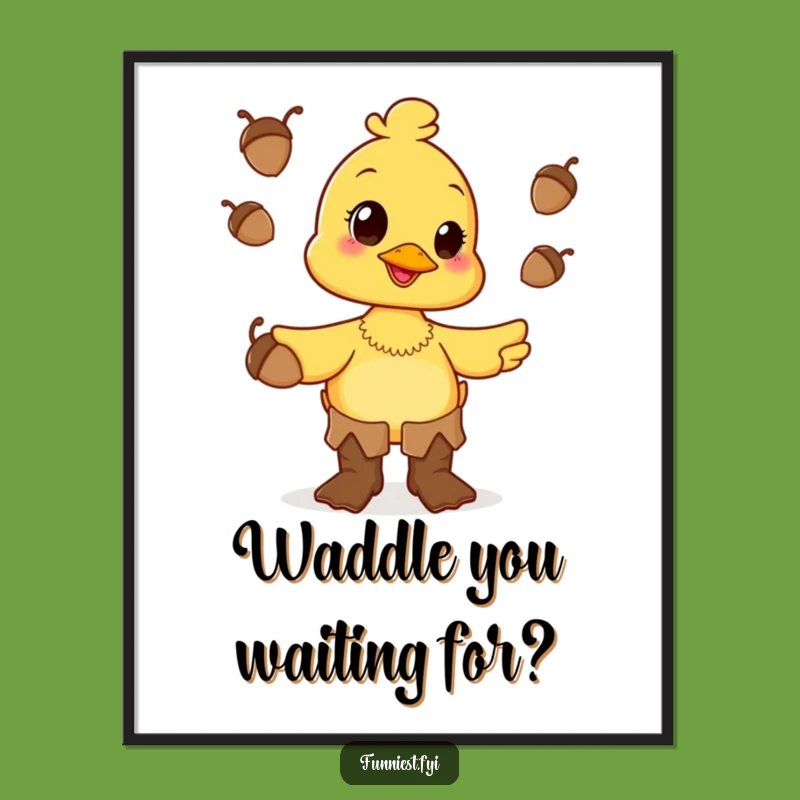 Free Printable Wall Art: Happy Duck Juggling Acorns - Funny Downloadable Decor