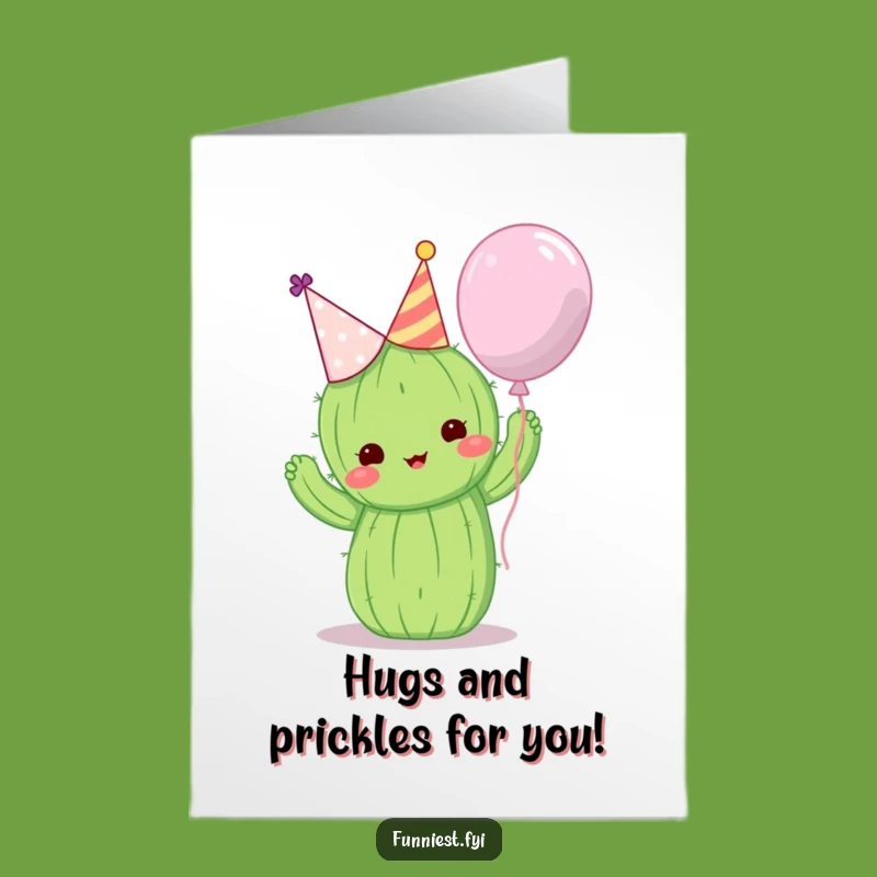 Free Printable Birthday Card: Cactus Hugs Balloon - Funny Downloadable Gift!