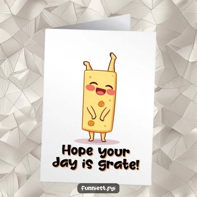 Funny Free Printable Birthday Card: Giggling cheese wedge character attempting a handstand, perfect for a humorous downloadable birthday gift.